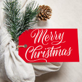 Elegant Vrolijk Kerstmis Script Rode Vakantie Cadeaulabel