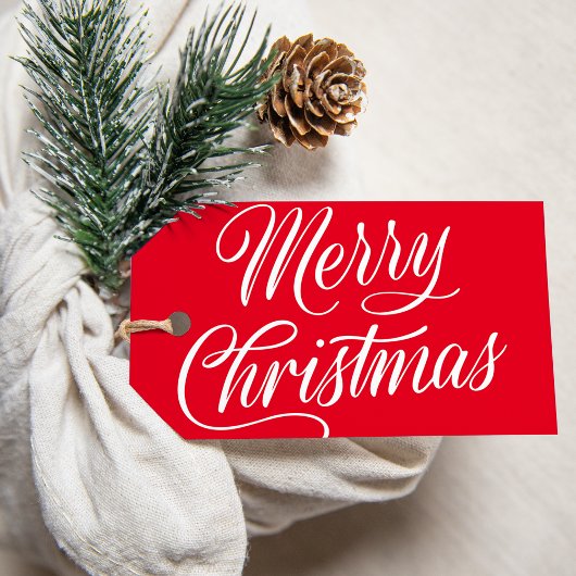 Elegant Vrolijk Kerstmis Script Rode Vakantie Cadeaulabel