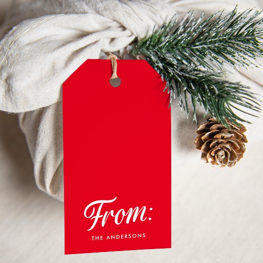 Elegant Vrolijk Kerstmis Script Rode Vakantie Cadeaulabel