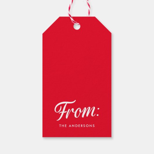 Elegant Vrolijk Kerstmis Script Rode Vakantie Cadeaulabel (Achterkant)