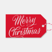 Elegant Vrolijk Kerstmis Script Rode Vakantie Cadeaulabel (Voorkant (Horizontaal))