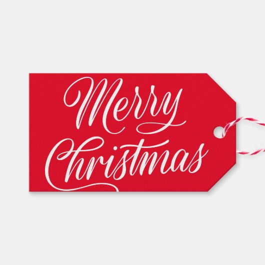 Elegant Vrolijk Kerstmis Script Rode Vakantie Cadeaulabel (Voorkant (Horizontaal))