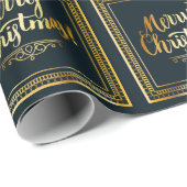 Elegant Vrolijk Kerstmis Zwart & Goud Gift Cadeaupapier (Rol Hoek)