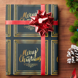 Elegant Vrolijk Kerstmis Zwart & Goud Gift Cadeaupapier