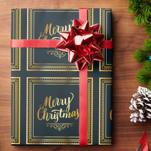 Elegant Vrolijk Kerstmis Zwart & Goud Gift Cadeaupapier