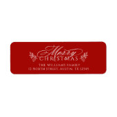 Elegant vrolijk kerstrood retouradres etiket (Voorkant)