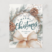 Elegant vrolijk kerstscript botanische krans feestdagenkaart (Voorkant)