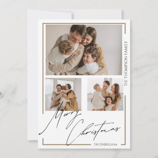 Elegant vrolijk kerstscript Multi Photo Feestdagenkaart (Voorkant)