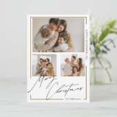 Elegant vrolijk kerstscript Multi Photo Feestdagenkaart (Staand voorkant)