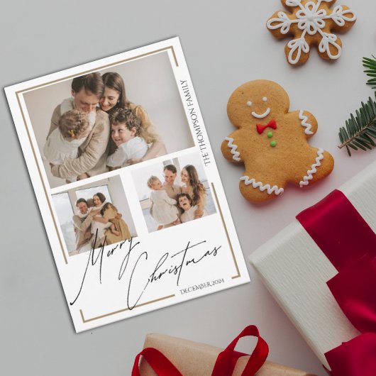 Elegant vrolijk kerstscript Multi Photo Feestdagenkaart