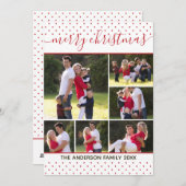 Elegant vrolijk kerstscript rode polka dot foto feestdagenkaart (Voorkant / Achterkant)