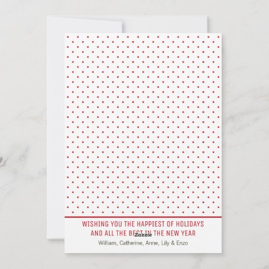 Elegant vrolijk kerstscript rode polka dot foto feestdagenkaart (Achterkant)