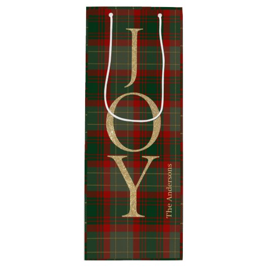 Elegant vrolijk kerstscript tartan rood wijn cadeautas (Voorkant)