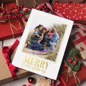Elegant vrolijk kerstscript twee foto folie feestdagen briefkaart