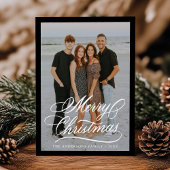 Elegant Vrolijk Kerstscript Zwart Lijst 2 Foto Feestdagenkaart