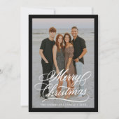 Elegant Vrolijk Kerstscript Zwart Lijst 2 Foto Feestdagenkaart (Voorkant)