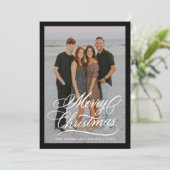 Elegant Vrolijk Kerstscript Zwart Lijst 2 Foto Feestdagenkaart (Staand voorkant)