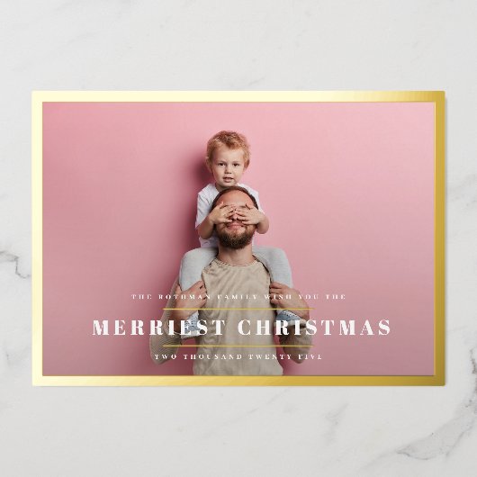 Elegant vrolijkste kerst | Gouden Foto Lijst Folie Feestdagenkaart (Voorkant)