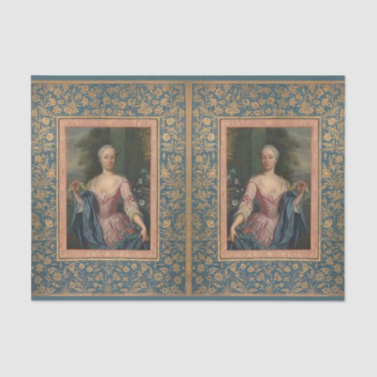  Elegant Vrouw Floral Blue Gold-ontkoppeling Tissuepapier (Voorkant)