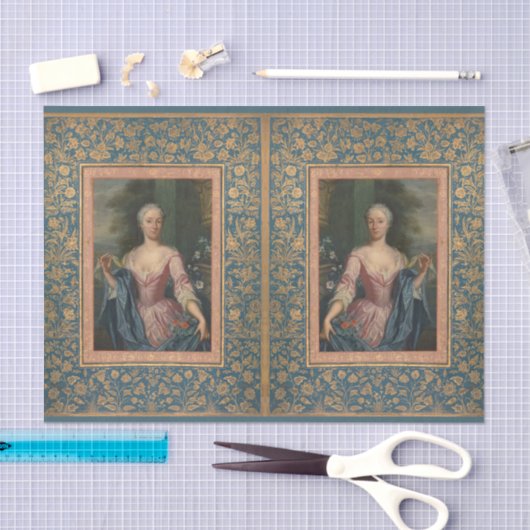  Elegant Vrouw Floral Blue Gold-ontkoppeling Tissuepapier (Craft)