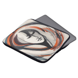 Elegant vrouw gezicht bruin blauw Abstract Laptop Sleeve