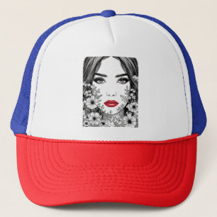 Elegant Vrouw Line Art Portrait – minimalistisch g Trucker Pet