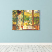 Elegant Vrouw met een Goldfish Bowl (Childe Hassam Canvas Afdruk (Insitu (Houten vloer))