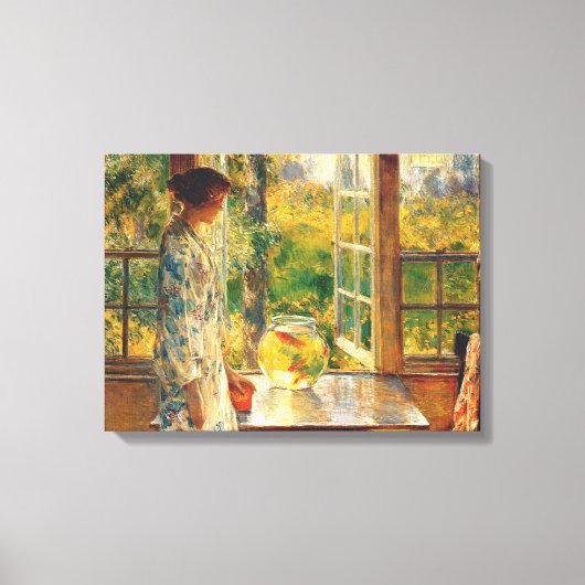 Elegant Vrouw met een Goldfish Bowl (Childe Hassam Canvas Afdruk (Voorkant)