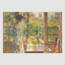 Elegant Vrouw met een Goldfish Bowl (Childe Hassam