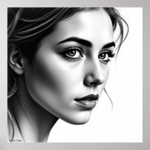 Elegant Vrouw Portret – Houtskool Zwart & Wit Poster