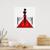 Elegant vrouw silhouette op rood tapijt met sterre poster (Keuken)