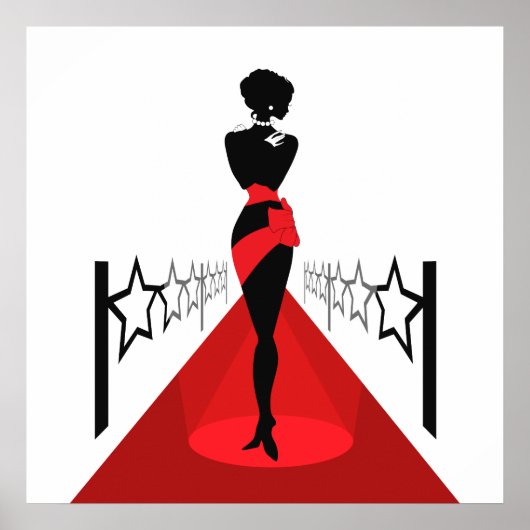 Elegant vrouw silhouette op rood tapijt met sterre poster (Voorkant)