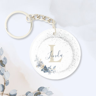 Elegant vrouwelijk bloemenboeket monogram sleutelhanger