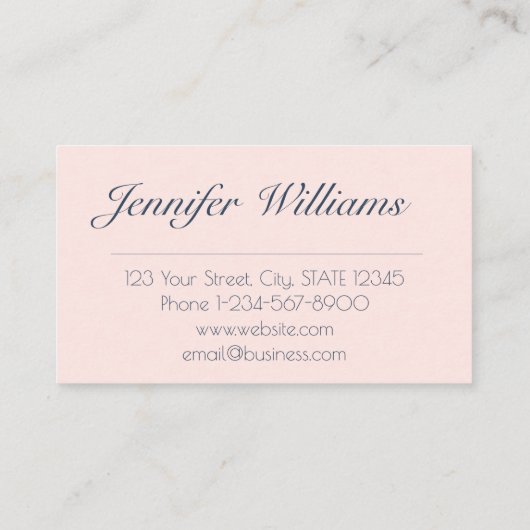 Elegant vrouwelijk marineblauw en blush roze bloem visitekaartje (Achterkant)