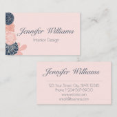 Elegant vrouwelijk marineblauw en blush roze bloem visitekaartje (Voorkant / Achterkant)