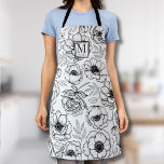 Elegant vrouwelijk monogram schort<br><div class="desc">Voeg een vleugje sophisticatie toe aan uw keuken of werkruimte met dit chique schort, met een gepersonaliseerd monogramaccent aan de bovenkant. Het all-over botanische bloemmotief brengt een gevoel van natuur en lente in uw dagelijkse bezigheden, waardoor het ideaal is voor zowel koken als bloemschikken. Het verfijnde stijlvolle ontwerp combineert gedurfde...</div>
