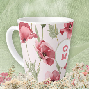 Elegant vrouwelijk monogram wilde bloem roze klapr latte mok