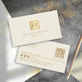 Elegant vrouwelijk romig goud glitter monogram visitekaartje