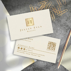 Elegant vrouwelijk romig goud glitter monogram visitekaartje