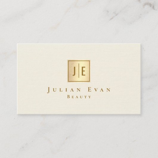 Elegant vrouwelijk romig goud glitter monogram visitekaartje (Voorkant)