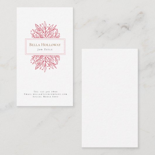 Elegant vrouwelijk rood blad ontwerp visitekaartje (Voorkant / Achterkant)