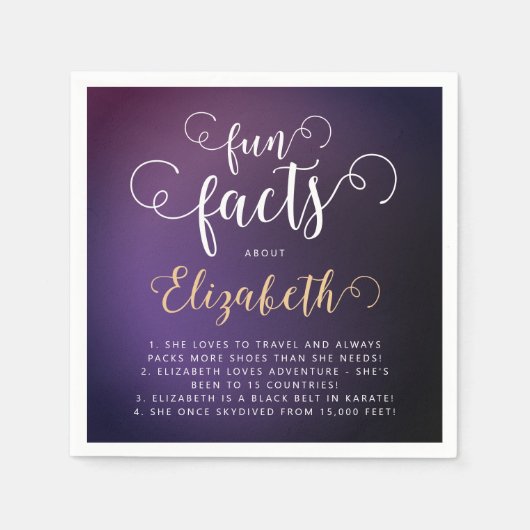 Elegant Vrouwelijke Paarse Leuke Feiten Wit Script Servet (Voorkant)