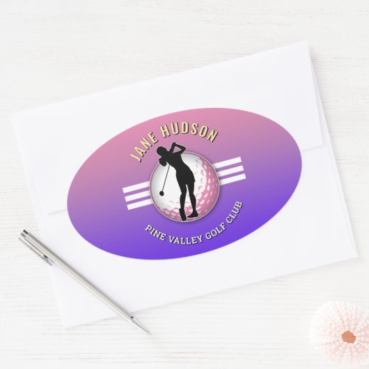 Elegant vrouwen golfer ontwerp ovale sticker (Envelop)