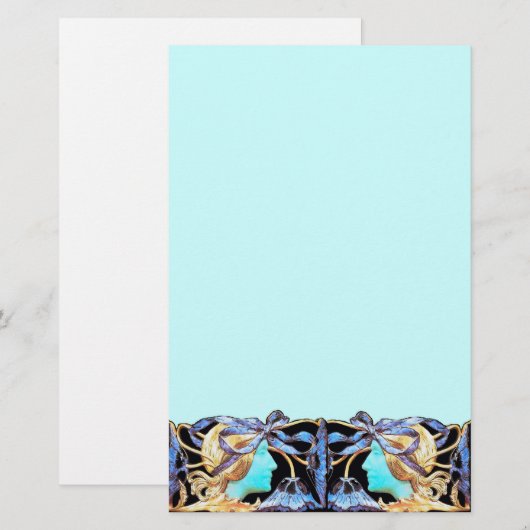 ELEGANT VROUWENBEAUTY JEWEL/LADY,BLAUW BOW,FLOWERS BRIEFPAPIER (Voorkant / Achterkant)