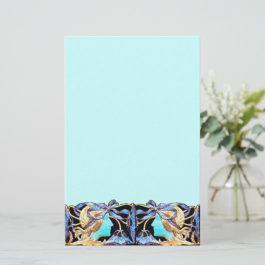 ELEGANT VROUWENBEAUTY JEWEL/LADY,BLAUW BOW,FLOWERS BRIEFPAPIER (Staand voorkant)