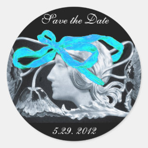 ELEGANT VROUWENBEAUTY JEWEL/LADY,BLAUW BOW,FLOWERS RONDE STICKER