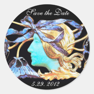 ELEGANT VROUWENBEAUTY JEWEL/LADY,BLAUW BOW,FLOWERS RONDE STICKER