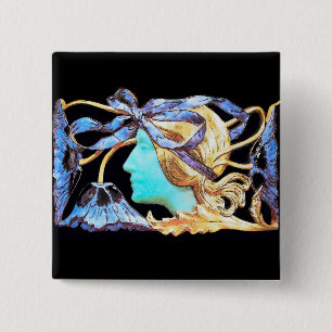 ELEGANT VROUWENBEAUTY JEWEL/LADY,BLAUW BOW,FLOWERS VIERKANTE BUTTON 5,1 CM