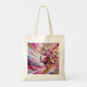 Elegant vrouwengezicht met roze bladeren canvas ta tote bag (Achterkant)