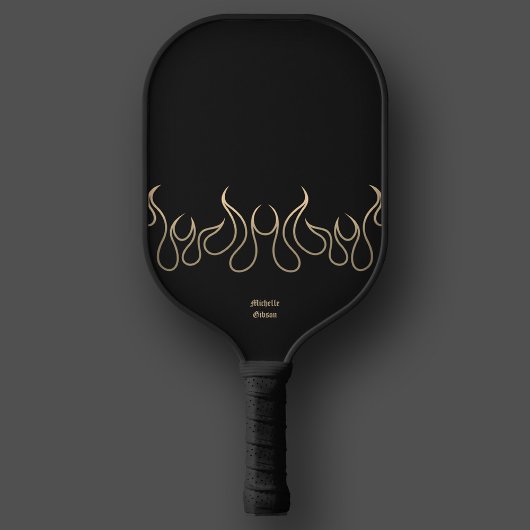 Elegant Vuur Zwart Gouden Vlam Tribal Pickleball Paddle